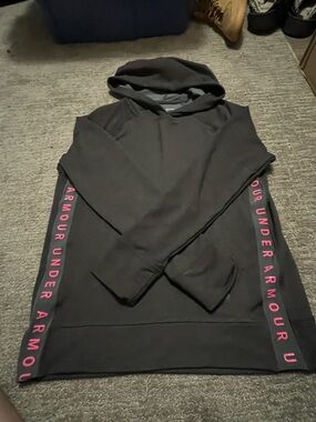 Under Armour Black Hoodie with Pink Side Logo Tape